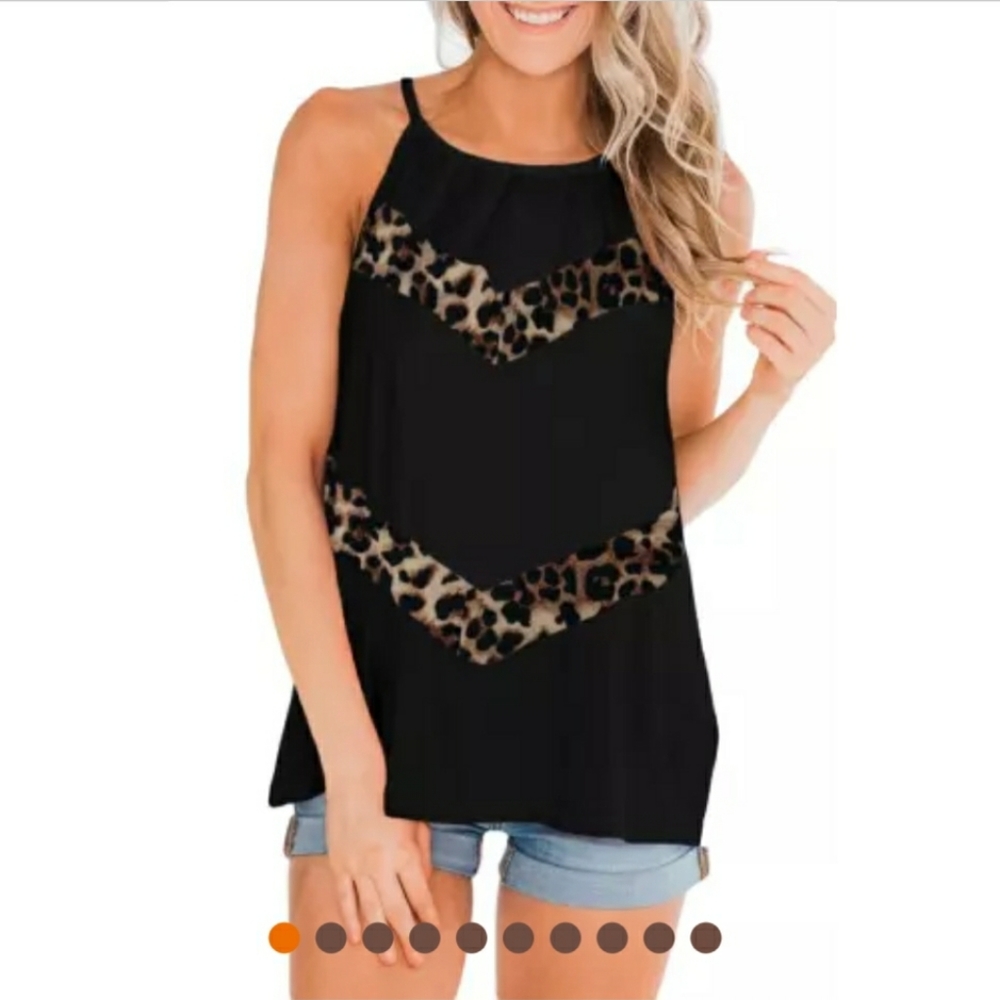 Black Leopard Print High Neck Aline Tank Top